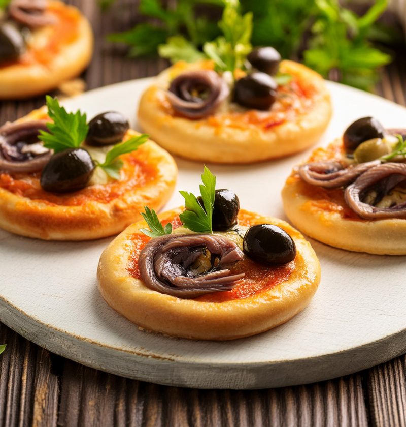 mini pizzas aux olives et aux anchois sans sauce tomate