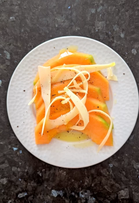 entree melon huile olive poivre copeau tome chevre