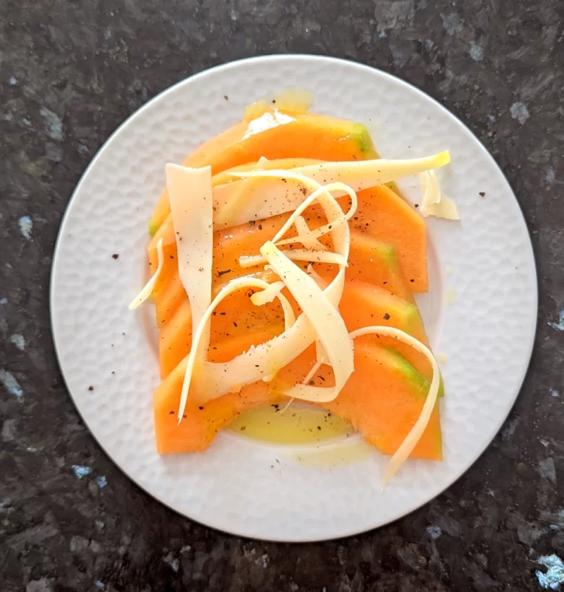entree melon huile olive poivre copeau tome chevre