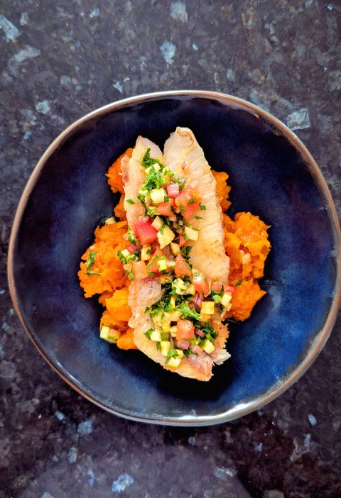plat lieu noir puree patate douce sauce vierge zaatar